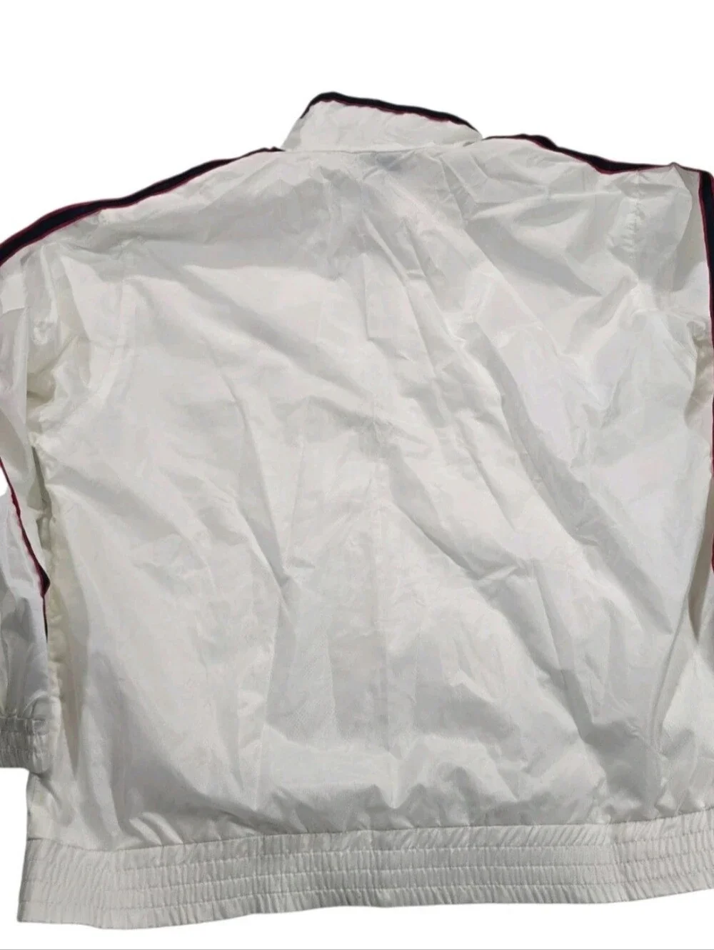 Tommy Hilfiger White Windbreaker with Red & Navy Stripe Accents